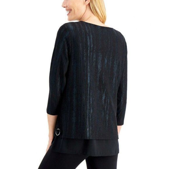 JM Collection Metallic O-Ring Keyhole Top Black Foil M - Picture 2 of 4